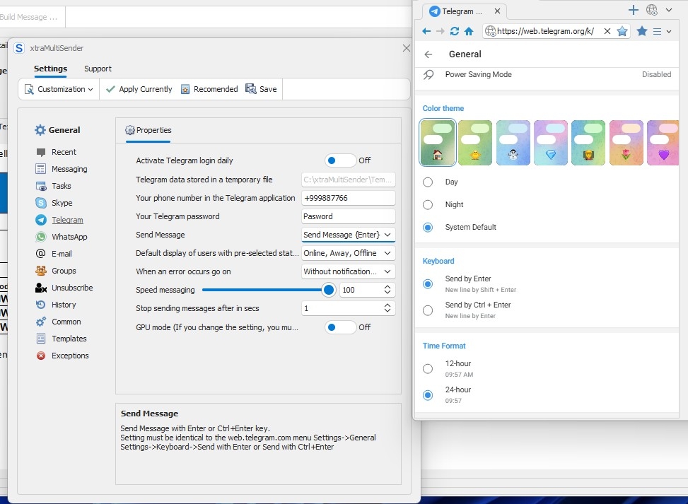 First setting for Telegram